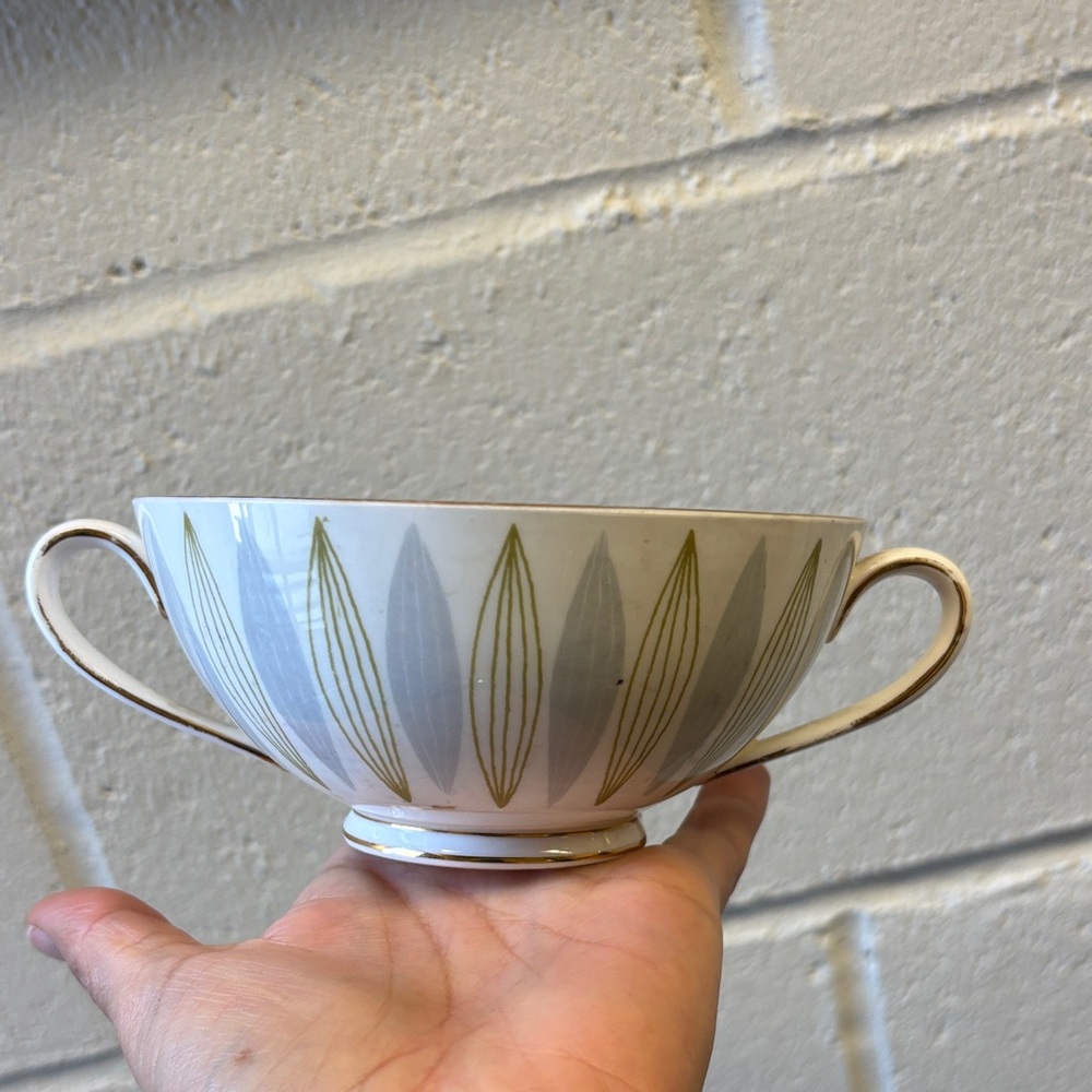 Elegant Gray and Cream Ceramic Art Teacups